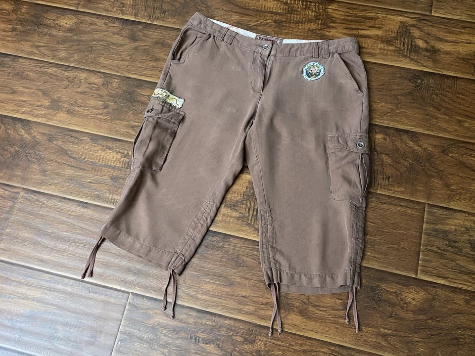 Pantalones Cortos de Carga Da-Nang Excedente Indo-China Para Mujer Y2K Bordados Marrón Talla M Foto 2 de 4