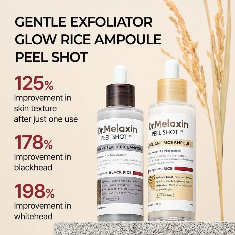 Dr.Melaxin Peel Shot PS Rice Ampoule Exfoliator – White & Black Rice - Image 3 of 4