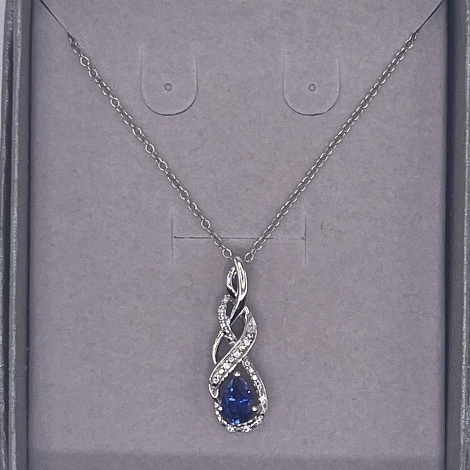 Colgante Zales con superposición infinita de zafiro blanco y azul en cadena de plata de ley Foto 4 de 4
