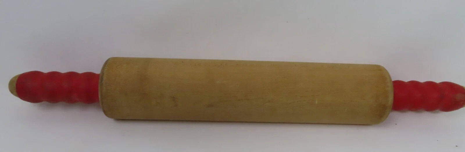 Wood Red Handled Rolling Pin 17” Guaranteed Vintage 1920-50s