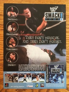 WWF-Smackdown-PS1-PSX-Playstation-2000-Vintage-Poster-Ad-Print-Art-THE-ROCK-WWE