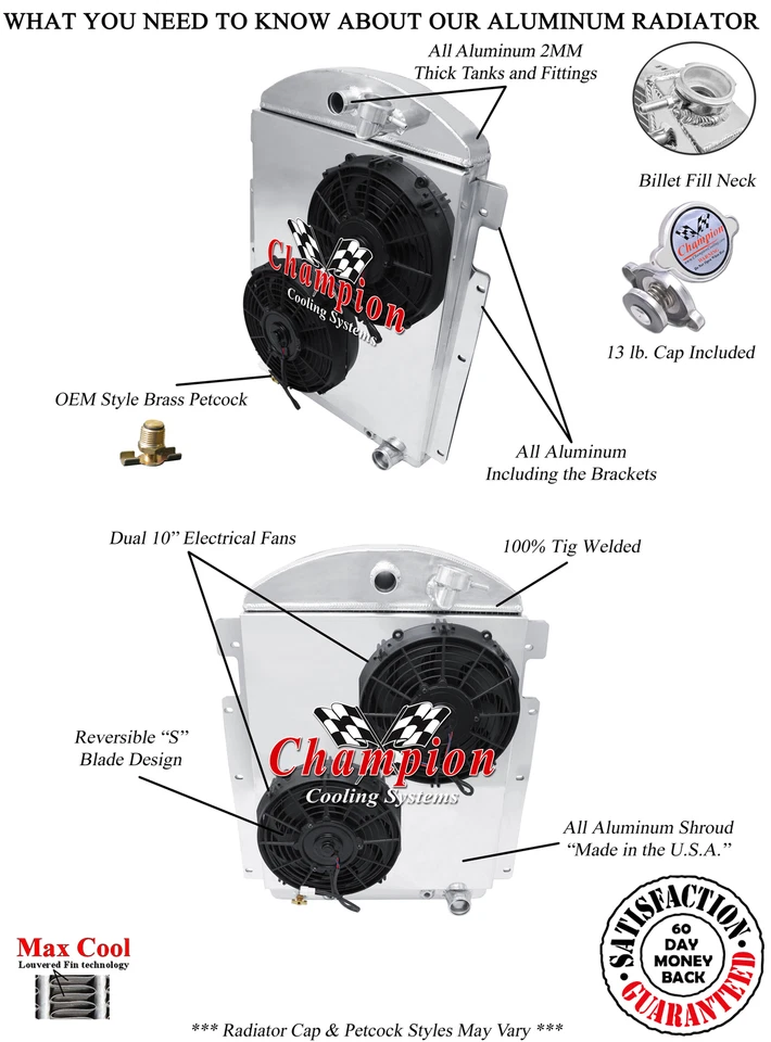 Atom 3 Row Radiator Chevy Config,10" Fans,Shroud-1938 Chevrolet HE V8 Conv Foto 3 de 4