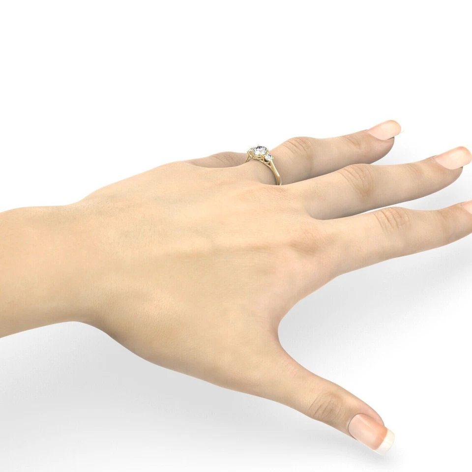 Bague promesse de fiançailles simulée plaquée or jaune 14 carats coupe ronde ... - Photo 4/4