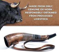 Viking War Horn - 16" Genuine Ox-Horn Battle Trumpet Premium Hand Engraved