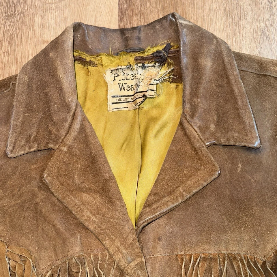 Pioneer Wear Leather Jacket Fringe Suede Coat Western Hippy Vtg 60s 70s Women 18 - Image 3 of 4