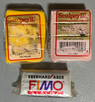 Lot-3 Vintage 1970s SCULPEY III Color Modeling Compound Yellow/Flesh & Template