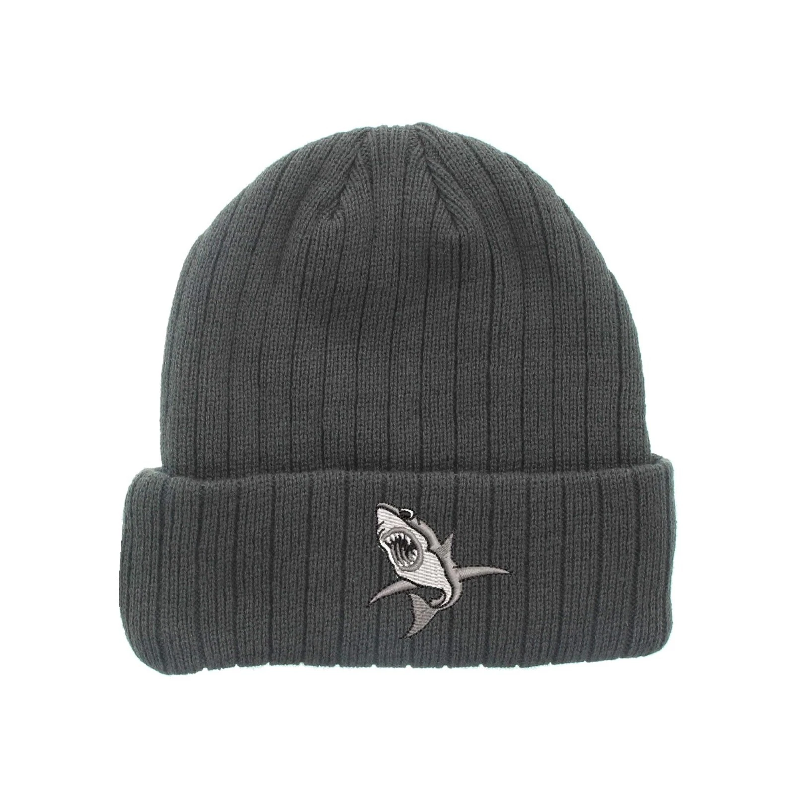 Shark embroidered fleece beanie hat, insulated winter beanie hat