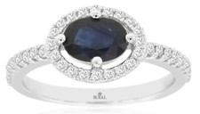1.34CT DIAMOND  AAA SAPPHIRE 14K WHITE GOLD 3D OVAL  ROUND HALO ENGAGMENT RING