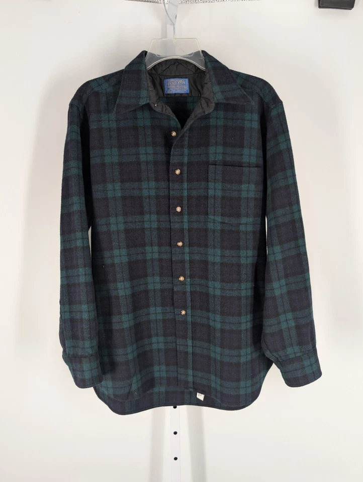 Pendleton Vintage Años 60 70 Negro Reloj Franela Tartán Lana Camisa EE. UU. L Rockabilly Foto 2 de 4