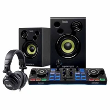 Hercules DJ Starter Kit Bundle Pack w 2 Deck Controller, Speakers, & Headphones
