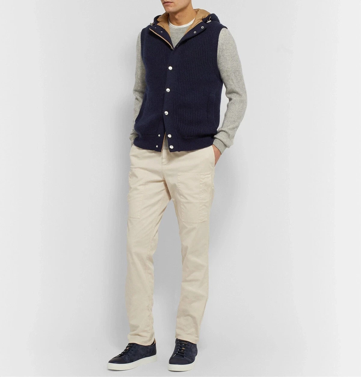 Brunello Cucinelli — BRUNELLO CUCINELLI Blue 100% Cashmere Hooded Goose Down Vest Gilet 58 Euro 3XL