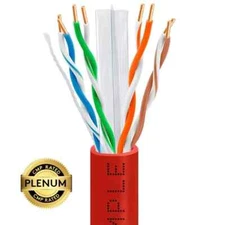 1000ft Cat6 Plenum Ethernet Cable Red | CMP Rated UTP 23AWG Solid Bare Copper Ne