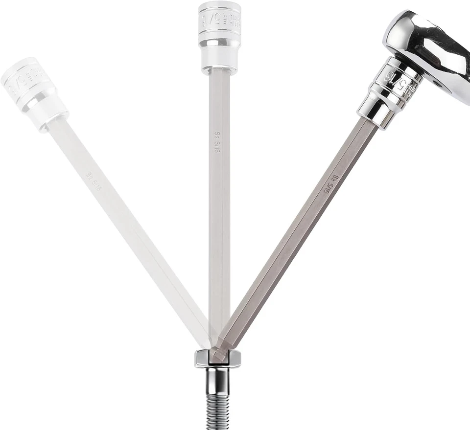 Juego de brocas hexagonales de extremo de bola largo de 3/8" de 18 piezas, CR-V, acero S2, Sae/métrico, E Foto 4 de 4