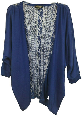 Absolutely Famous Womens Cardigan Small Blue Open Lace Back Whimsygoth BOHO