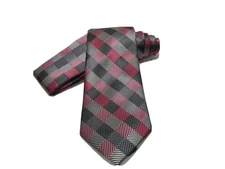 Men's Brand Q Microfiber Tie Necktie & Hankie Set Gray Rose Pink Checkered  New