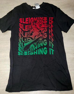 boys NEW NWT black CHRISTMAS TEE SANTA SLEIGHING IT on skateboard 12/13 ...