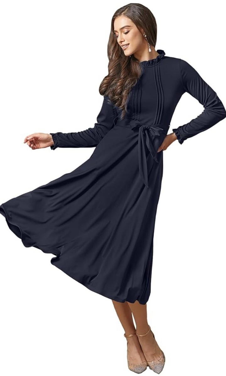 KOH KOH Womens Chic Long Sleeve Semi Formal Dress With Pockets Midi Dress  3XL | eBay