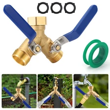 3/4" Heavy-Duty Brass 2-Way Garden Hose Y Splitter with Sealing Tape and Rubber