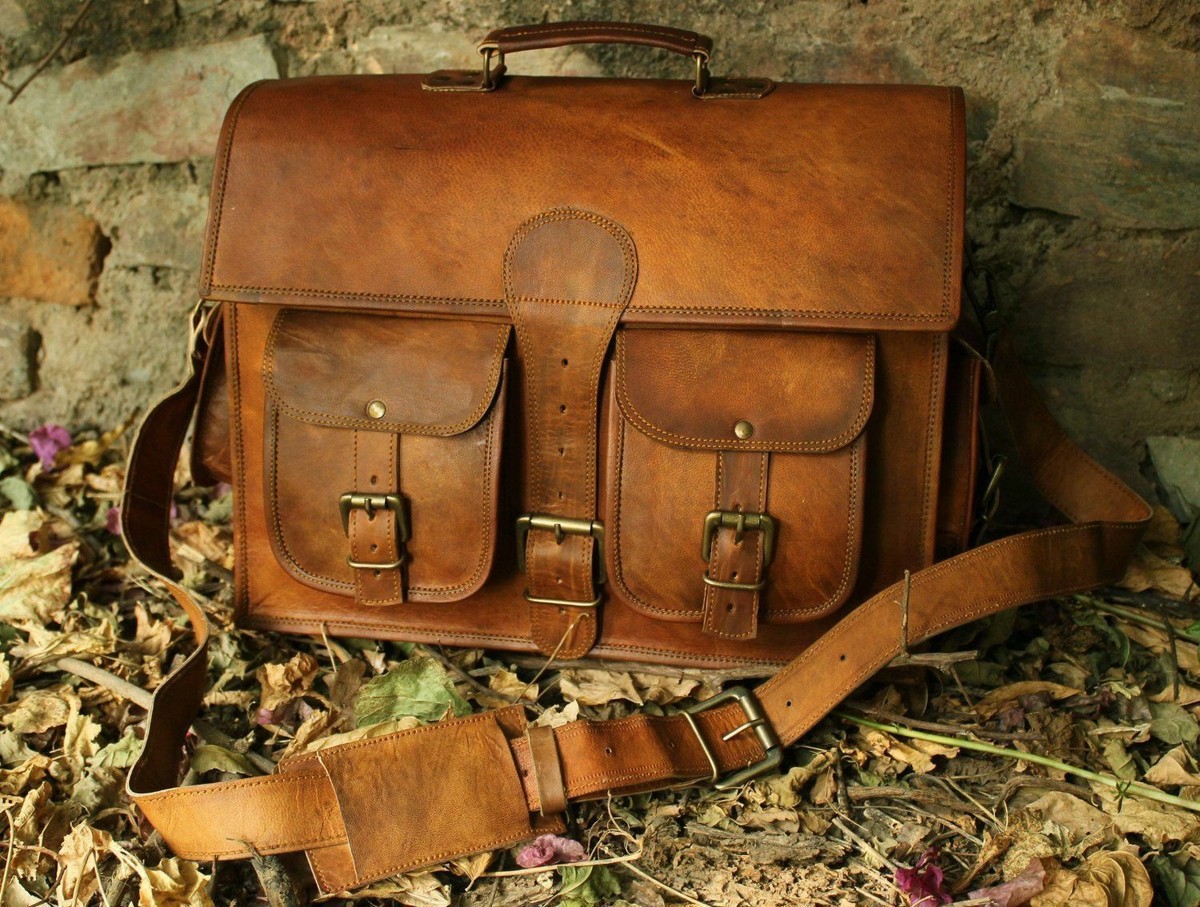 Sac Messager Vintage En Cuir Marron Pour Ordinateur Portable - Taille M, Fait Main