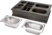 Vintage Gray Wood All-in-One Snack Caddy with Remote Control,Phone & Cup Holders
