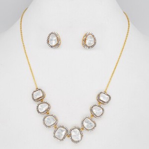 Authentic 925 Sterling Silver 18k Gold Plated Natural Diamond Polki Necklace Stud Set