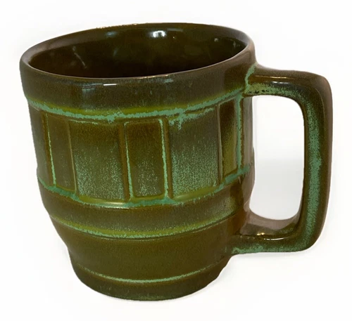 Vintage Frankoma Mug Cup Wagon Wheel Pattern Prairie Green 94M