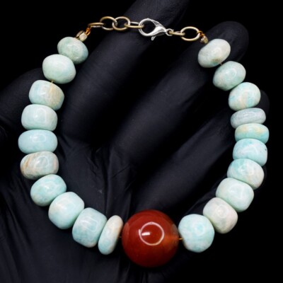 Onyx & Amazonite 221.00 Cts Round Shape Beaded Excellent Bracelet VK 13 E625