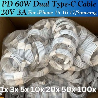 Lot PD 60W USB-C to USB-C Cable Fast Charger Cord For iPhone 15 16 17/Samsung