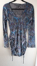 Warrior Within Burnout Velvet Mini Dress XL Ruched Drawstring Sides Paisley Club