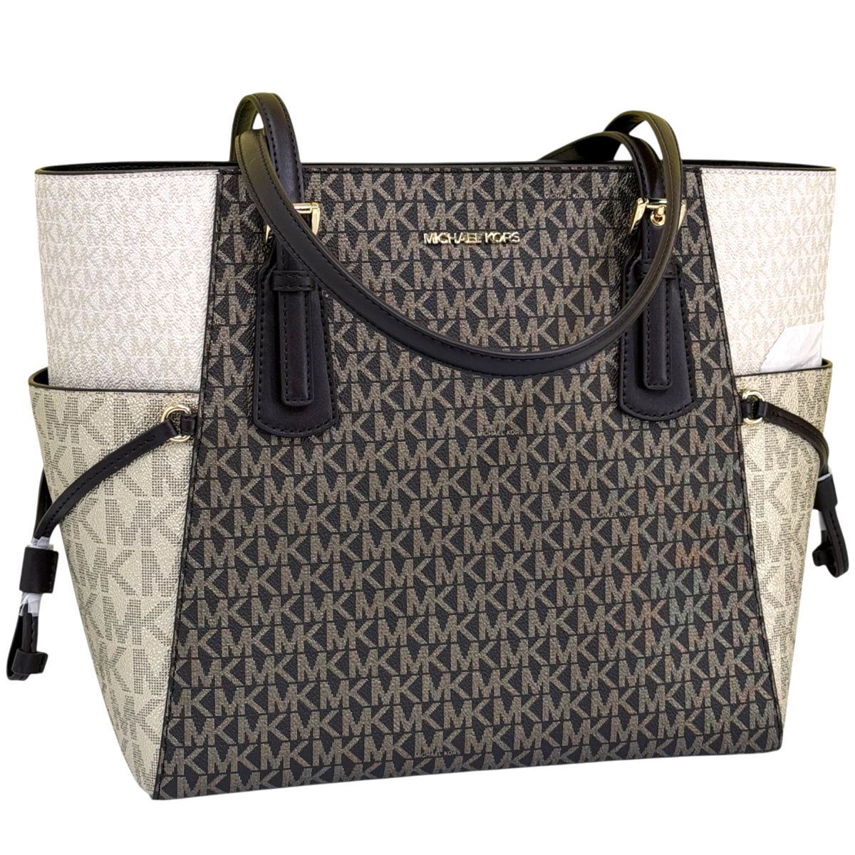 Michael Kors Voyager Large Tote MK Signature Logo Bag Brown Multi