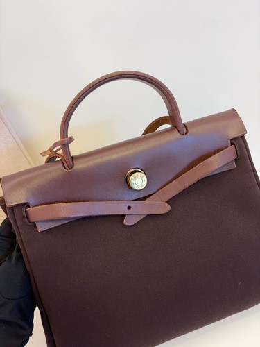 Hermes Herbag 31 Brown Leather Canvas Gold Hardware Pre-Owned - Picture 12 of 23