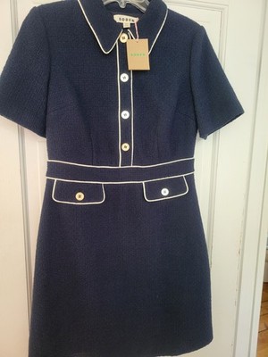 Boden dress 8R - Cotton, navy with white piping, fully lined, gold buttons