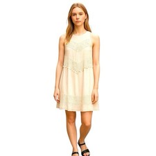 J. Gee Dress Medium Ivory Cream Sleeveless Lined Crochet Accent Cottagecore