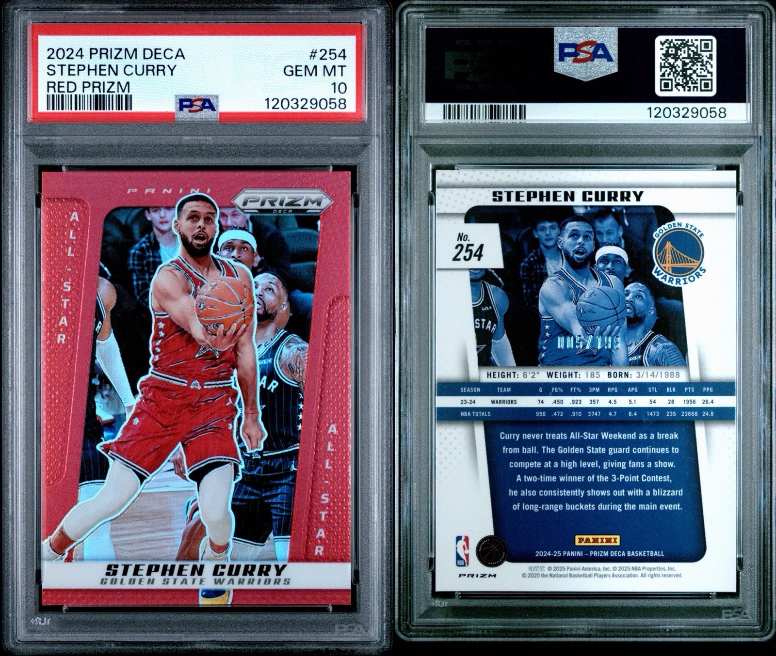 2024-25 Panini Prizm Deca Stephen Curry #254 Red Prizm /199 PSA 10 Warriors view 3