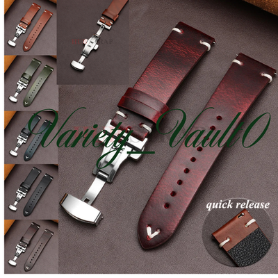 #ad Genuine Leather Butterfly Buckle Watch Bands 18 20 22mm Waterproof Retro Oil Wax $14.79
