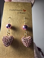Valentine's day or Birthday light pink sparkle dangle Heart Earrings