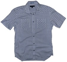 Banana Republic Blue White Plaid Button Up Short Sleeve Shirt Men  s Size M
