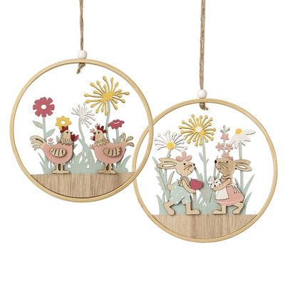 Holz Ostern Hängedeko Hase und Huhn Design Pastell Frühling Plaketten