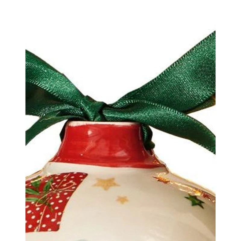 Palla di Natale Ceramica BRANDANI Trenino Decorazione Albero 10 cm Fiocco Raso, fotografia 8 di 9