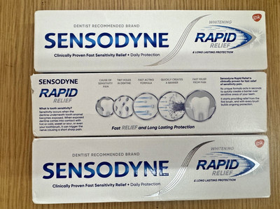 3 x 75 ml Sensodyne Zahnpasta Rapid Relief, Zahnaufhellung Zahnpasta