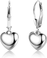 925 Sterling Silver Heart Dangle Earrings for Women Silver Dangle Leverback Earr