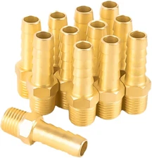 12-Pack 1/4" NPT to 3/8" Hose Barb Fittings, Brass Air Hose Fittings, 3/8" Barb 