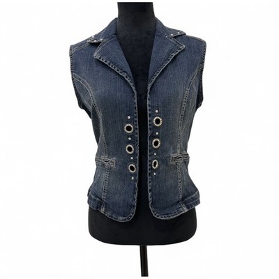 Y2K Ethyl Studded Rhinestone Open Denim Vest Women's Small