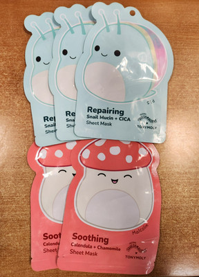 5 Pack: Squishmallows Repairing (3) & Soothing (2) Sheet Masks  EXP 6/27  E2C