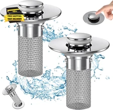 Bathroom Sink Drain Strainer, Pop up Sink Drain Filter with Removable Stainless