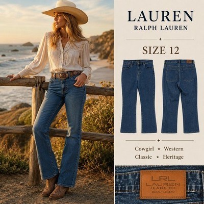LRL Lauren Jeans CoC Womans 12 Classic Bootcut Jeans Medium Wash Denim Cowgirl