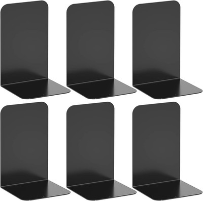 Bookends 3 Pairs, Black Metal Book Ends, Heavy Bookends for Shelves, Book Stoppe