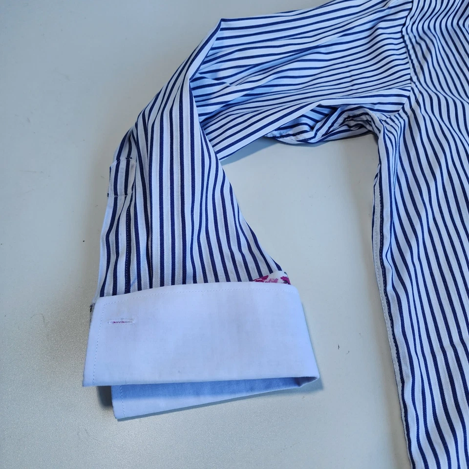 Camisa de vestir para hombre George's manga larga botones clásica azul blanco rayas 19 19,5 Foto 2 de 4