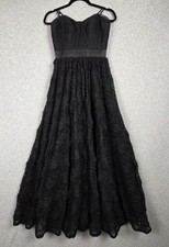 Adrianna Papell Evening Dress Womens 4 Black Rosette Ball Gown Formal Prom