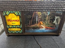 VINTAGE 1960s HAMM'S BEER SCENE-O-RAMA MOTION SIGN,  W/ WATERFALL CAMP CAMPFIRE